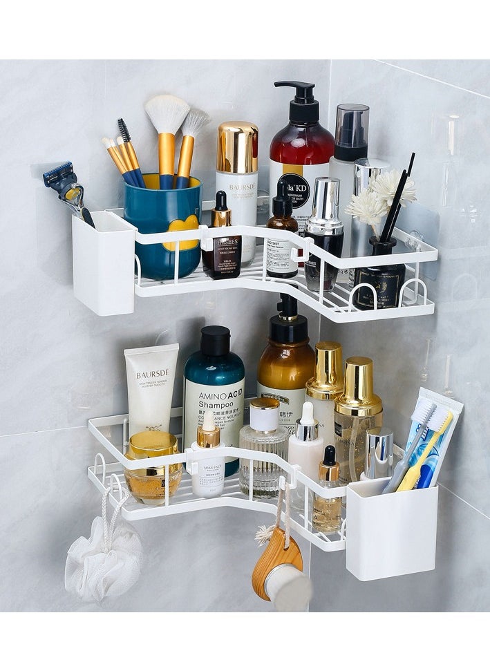 Beauenty Corner Shower Caddy, 2 Pack Adhesive Shower Corner Organizer Shelves, No Drilling Stainless Steel Shower Storage Rack with Hooks Toothpaste Holder for Bathroom, Dorm and Kitchen，white  - Image 4