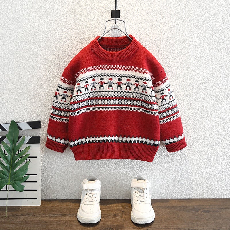 Boys Knitwear Winter Thickeneded Kidsren'S Knitwear Baby Boy Red Warm Top Trendy Kidsren'S Clothing - Image 1