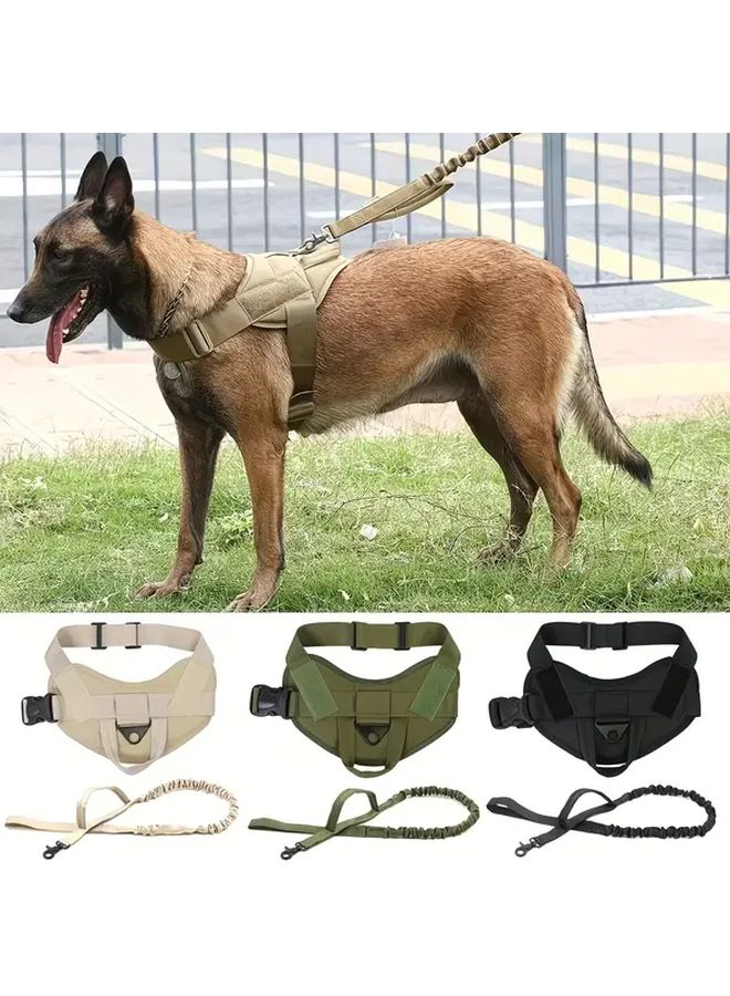 Army Green Tactical Dog Harness Vest For Medium To Large Dogs Adjustable Chest Back Support Ergonomic Design Durable Fabric With Leash Sturdy Metal Buckles Hand Wash Only - Image 1