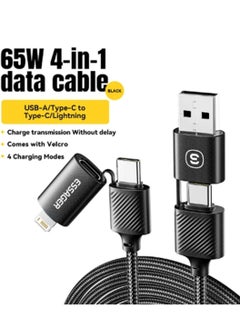 ESSAGER 4 in 1 65W Charging Cable for iPhone iPad Samsung Xiaomi Huawei Honor Motorola,USB A/Type C to Type C/Lighting,Fast Charging and Data Transfer 1M Black  - Image 1