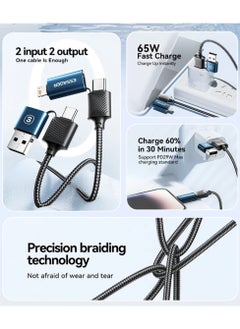ESSAGER 4 in 1 65W Charging Cable for iPhone iPad Samsung Xiaomi Huawei Honor Motorola,USB A/Type C to Type C/Lighting,Fast Charging and Data Transfer 1M Black  - Image 2
