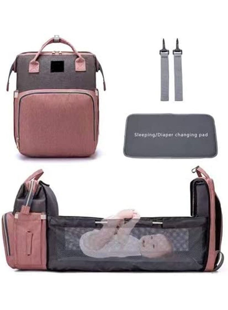 GT-Wheel Foldable Mummy Bag Backpack, Diaper Bag Tote, Bottle bag, Large Unisex Baby Bags with Changing Pad, Multipurpose Travel Bag for Moms Dads(Pink)