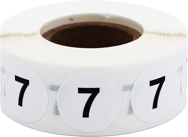 InStockLabels.com White with Black Number 7 Circle Dot Stickers, 3/4 Inch Round, 500 Labels on a Roll for Organization and Inventory - Semi-Gloss Finish - Made in The USA - Image 1