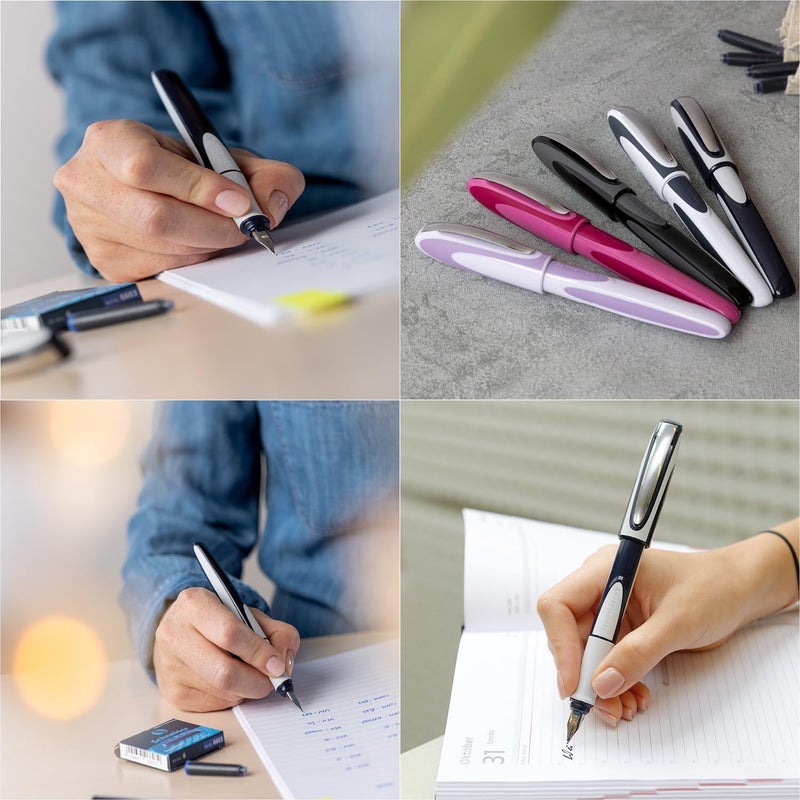 Schneider Ray Fountain Pen, Left-Handed, Spring-Loaded Grip, Blue/Grey & White/Grey - Image 3