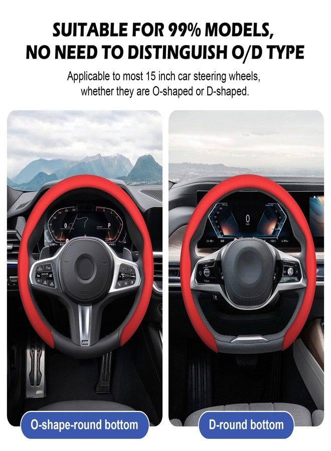 frani Nappa Leather Steering Wheel Cover, Universal 15 Inch Premium Non-Slip Steering Wheel Cover Red - Image 3