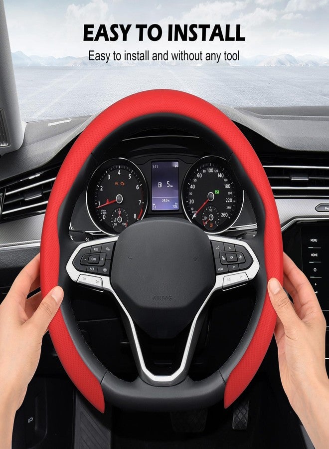 frani Nappa Leather Steering Wheel Cover, Universal 15 Inch Premium Non-Slip Steering Wheel Cover Red - Image 4