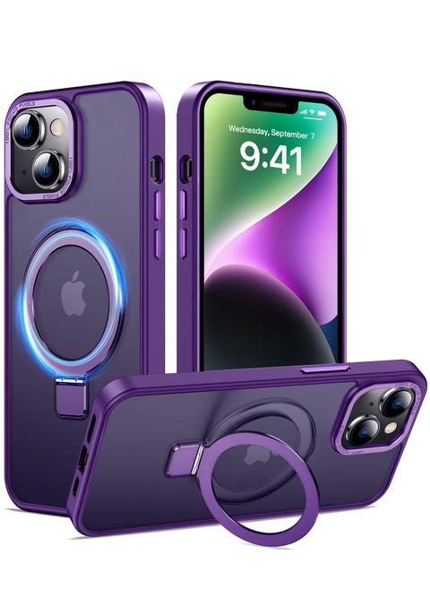 iPhone 14 MagSafe Case with Magnetic Invisible Stand,【Full Shockproof Protection】Matte Back Phone Cover with Magnet Kickstand for Apple 14 (2022)(Purple)