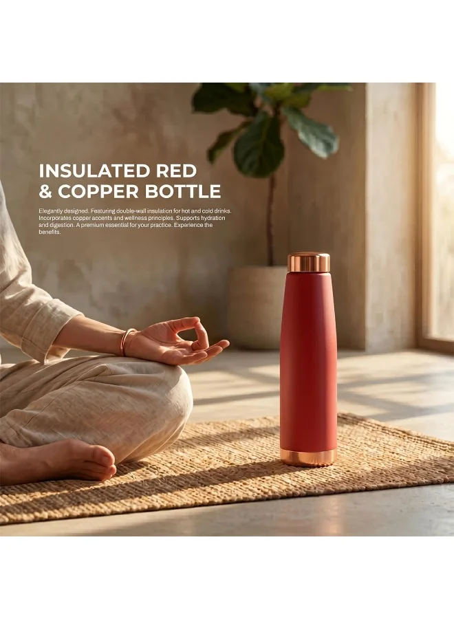 Mobcos red MOBCOS Copper Vacuum Insulated Stainless Steel Water Bottle, Double Wall Thermal Flask, Leakproof Reusable Bottle for Hot & Cold Drinks, BPA Free, Red  | Best Price UAE