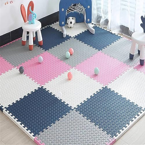 SIGNATRON Puzzle Flooring || Kids Interlocking Play mat || Shop Floor Mat || Kitchen Floor Mat || Pet Mat ||12 MM Thick (4 Tiles - 16 Square Feet, Grey - Navy Blue - Pink - White) - Image 1