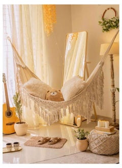 Antikiano Macrame handmade hammock | Outdoor garden furniture | Cotton hammock | Beige handcrafted hammock | Outdoor summer | High quality 200x150 cm hammock  - Image 1