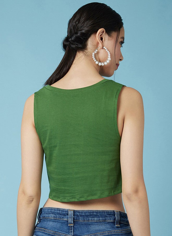 CHIMPAAANZEE Green Tank Front Waist Tie-up Pure Cotton Crop Top - Image 4