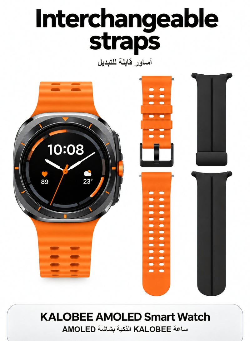 KALOBEE AMOLED Smart Watch Orange GPS Bluetooth Calling Heart Rate Monitor Fitness Tracker with Multiple Straps for Men and Women - Image 4