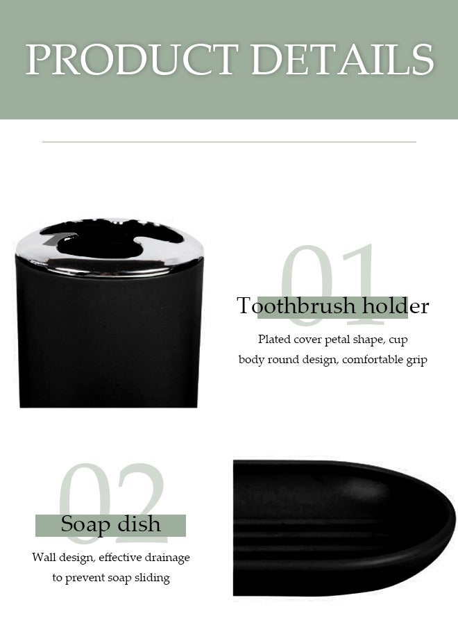 DUNISO 4 pieces of Bathroom accessories set, toiletries gift set, plastic and ABS bathroom storage set, with lotion bottle, toothbrush holder, mouthwash cup, soap tray (black) - Image 3
