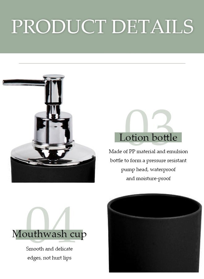DUNISO 4 pieces of Bathroom accessories set, toiletries gift set, plastic and ABS bathroom storage set, with lotion bottle, toothbrush holder, mouthwash cup, soap tray (black) - Image 4