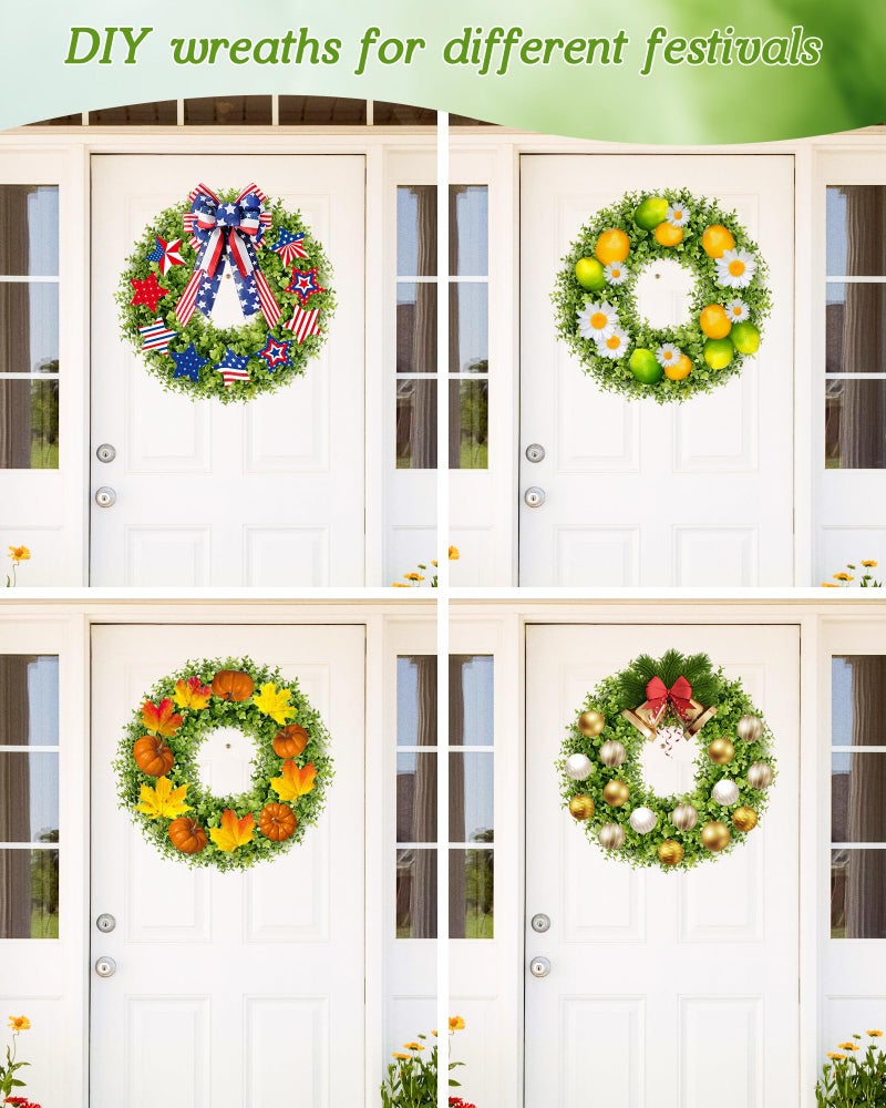 Vlorart 22 Inch Boxwood Wreaths for Front Door, Artificial Spring Wreath with Sash for Porch Window Wall Farmhouse Wedding Home Decorations, Summer Green Wreath for Year Round Indoor & Outdoor - Image 4