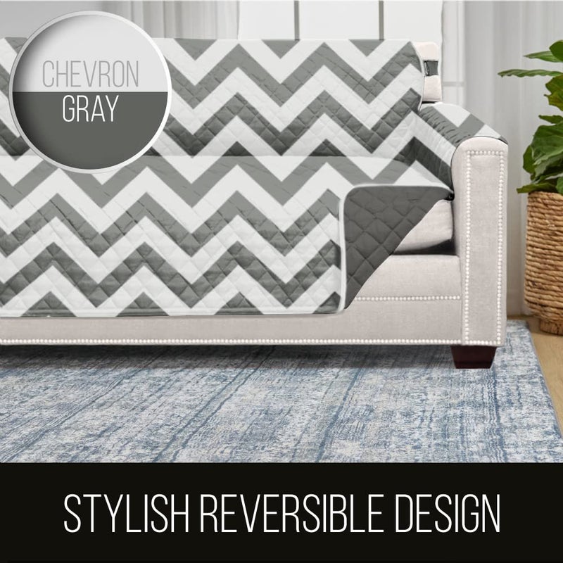 Sofa Shield Couch Slip Cover with Patented Strap, Cushion Protector, US Designed Reversible Stain and Dog Tear Resistant Slipcover, 70 inch Seat, Washable Covers for Dogs Pets, Charcoal Linen - Image 5