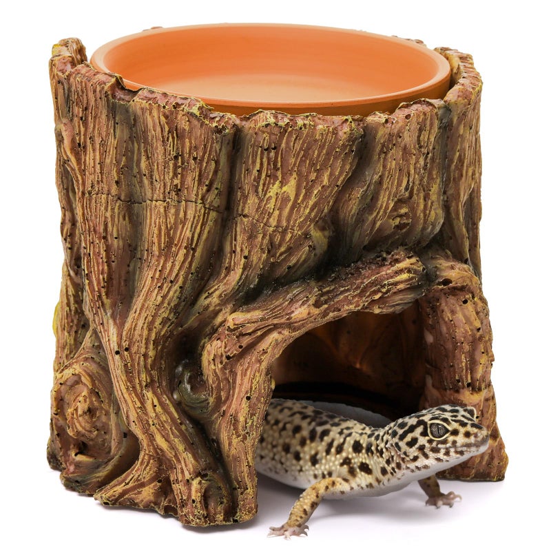 Cididu Reptile Hide Cave Resin, 2 in 1 Reptile Hideout Cave and Food Tray, Reptile Shelter with Detachable Food Bowl, Leopard Gecko Keeper Habitat Help Shedding for Amphibian, Snake, Lizard, Turtle - Image 1