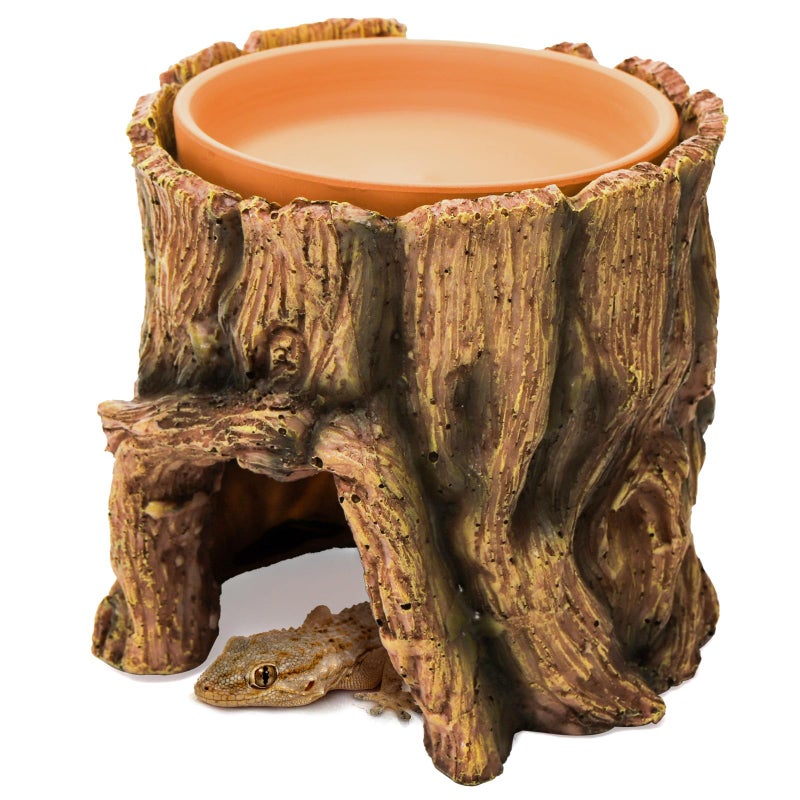 Cididu Reptile Hide Cave Resin, 2 in 1 Reptile Hideout Cave and Food Tray, Reptile Shelter with Detachable Food Bowl, Leopard Gecko Keeper Habitat Help Shedding for Amphibian, Snake, Lizard, Turtle - Image 5