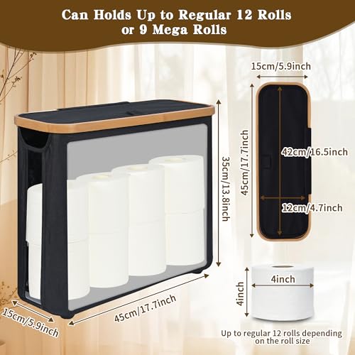 CFGUK Toilet Paper Storage Basket with Lid The Ultimate Bathroom Organizer Free Standing Toilet Paper Holder for Up to 9 Mega Rolls Toilet Tissue Storage Bin with Handle for RV Closet Black - Image 3