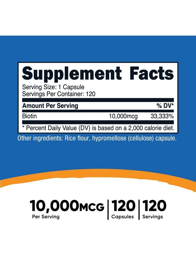Nutricost نوتريكوست بيوتين (فيتامين ب7) 10,000 ميكروغرام (10 ملغ)، 120 كبسولة - نباتي، خالي من الغلوتين، غير معدل وراثيًا - Image 2