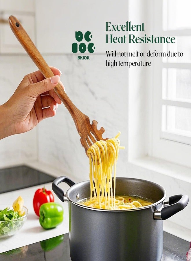 Bkiok Teak Wood Pasta Fork for Cooking, Noodle Spaghetti Spoon Server, Elaborately Polished Wooden Pasta Server with Teeth - Image 3