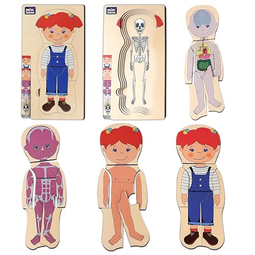 Mini Leaves Wooden Human Body Puzzle for Kids | 5-Layer 3D Matching Anatomy Puzzle | Educational Montessori Toy with Pieces for Children Ages 3+ - Image 1