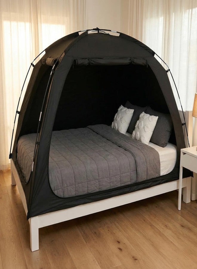 Alvantor® Bed Tent Full Size, 93% Blackout Privacy Sleep Tent for Indoor Use, Easy to Set Up Dream Play Tent with 2 Doors, Portable Breathable Shelter for Kids and Adults, Black - Image 1