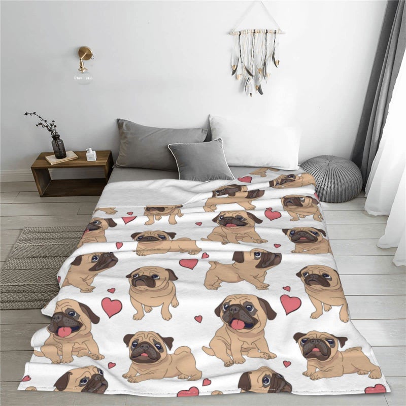 Echoserein لطيف Pug Dog Puppies رمي بطانيات ناعمة ناعمة بطانيات خفيفة الوزن مريحة الفانيلا الفانيلا بطانية لأريكة أريكة غرفة نوم 60 "" x50 "" - Image 3