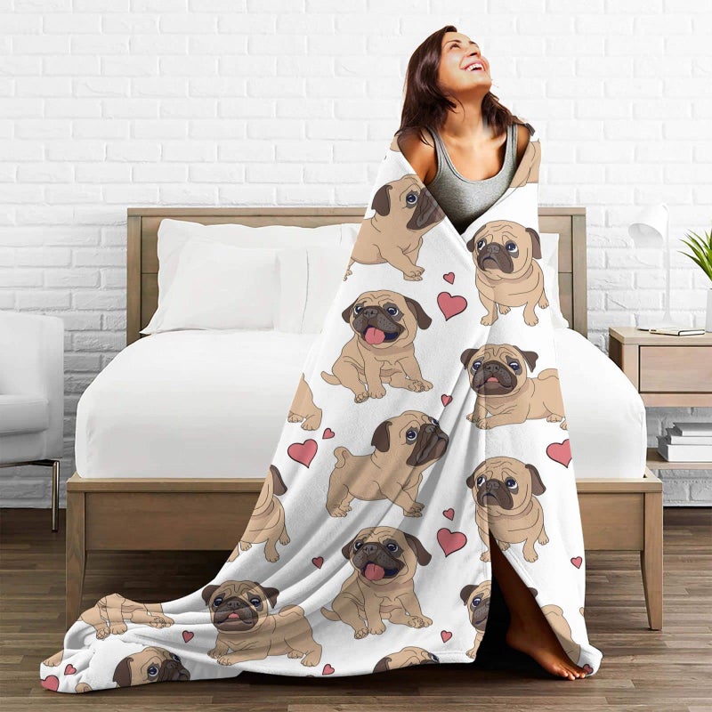 Echoserein لطيف Pug Dog Puppies رمي بطانيات ناعمة ناعمة بطانيات خفيفة الوزن مريحة الفانيلا الفانيلا بطانية لأريكة أريكة غرفة نوم 60 "" x50 "" - Image 4