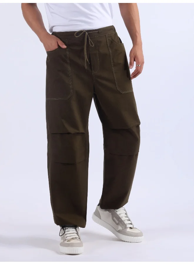 Beyoung Coffee Brown Double Pleated Cargo Joggers