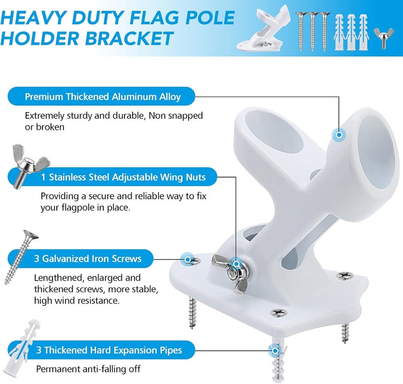 Hoople Flag Pole Holder for Outside House, Flag Holder, Flag Holders for Outside, Heavy Duty Flag Pole Mounting Bracket, Flag Bracket, Aluminum Rust Free Coated, Stainless Hardware 1" Diameter - Image 2