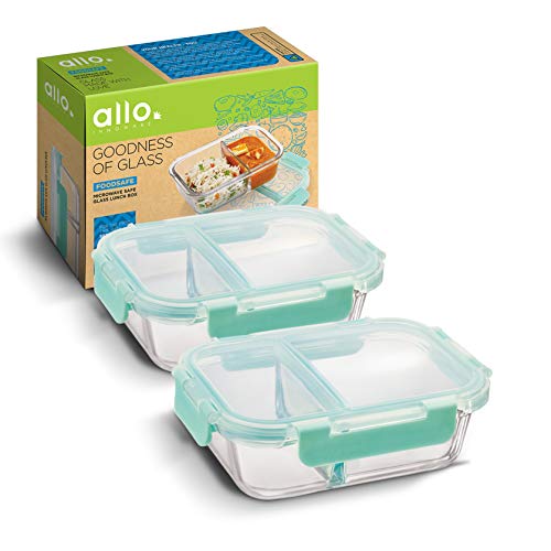 Allo FoodSafe Glass Containers with Lids with Break Free Lock, Microwave Safe Containers, Borosilicate Meal Prep Glass Food Storage Containers for Kitchen, Set of 2, 580ml, Rectangle, Transparent - Image 1