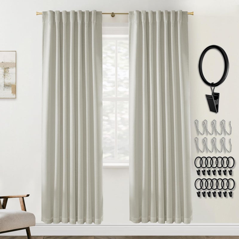 PANELSBURG 72 Inch Curtains for Living Room Black Out Linen Back Tab Pleated Room Darkening Blackout Thermal Insulated Curtains for Winter Bedroom 72 Inch Length 2 Panels Set Beige - Image 1