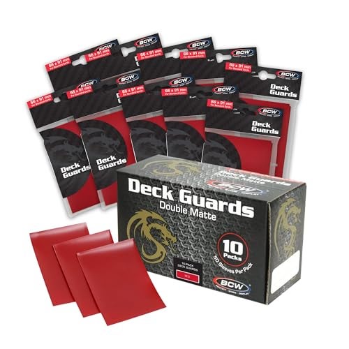 BCW Deck Guard Double Matte 500 Count Box 10 Packs of 50 Sleeves AcidFree No PVC Fits 25 x 35 Game Cards Archival Safe Sleeves for Card Protection Red - Image 1