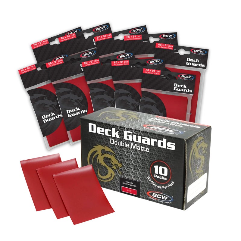 BCW Deck Guard Double Matte 500 Count Box 10 Packs of 50 Sleeves AcidFree No PVC Fits 25 x 35 Game Cards Archival Safe Sleeves for Card Protection Red - Image 2