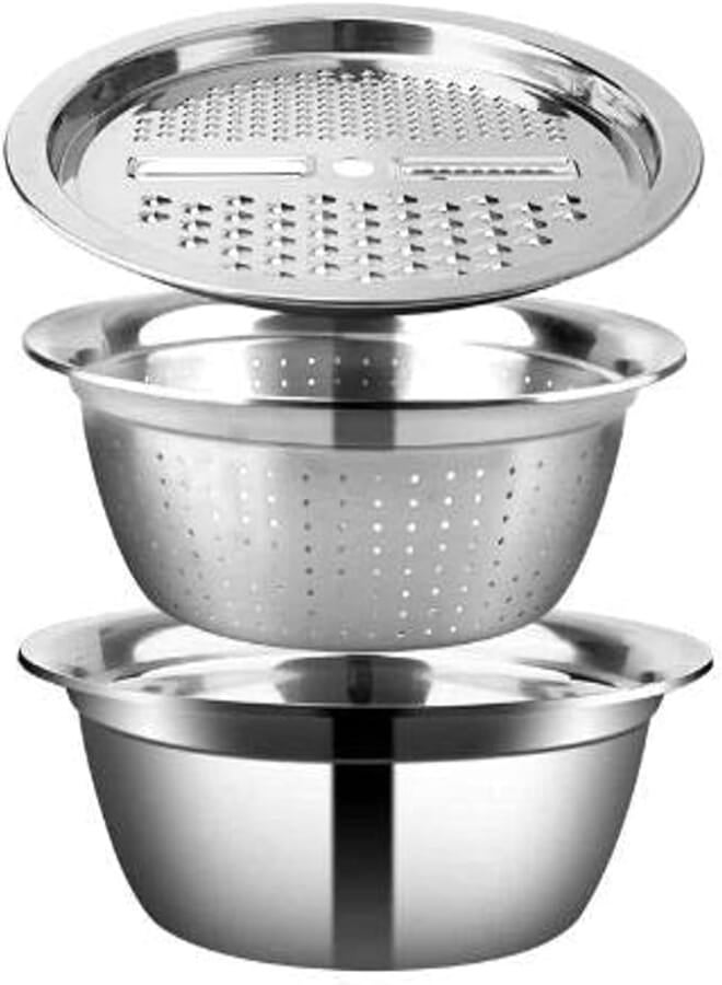 ESF Slicer, Multifunctional Stainless Steel Basin with Grater Vegetable Cutter with Drain Basket 3 in 1, Grater Drain Basin Solid Basin
