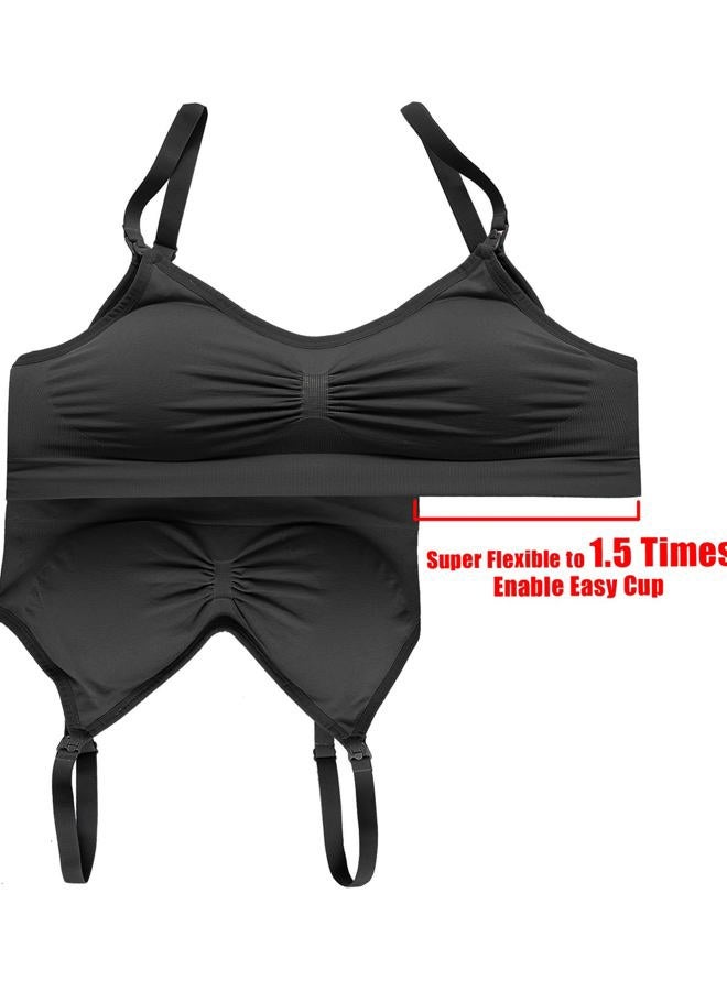 HOFISH Women's Nursing Bra Seamless Maternity Bra Night Sleep Wireless Bra with Removable Pads and Extra Extenders and Clips, 3Pack: Black, S - Image 3