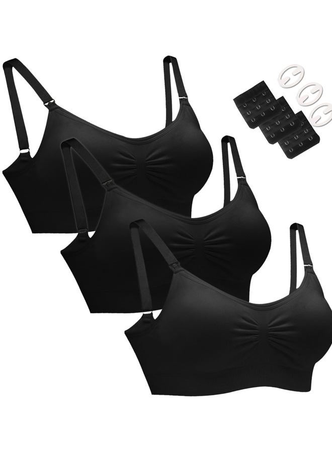 HOFISH Women's Nursing Bra Seamless Maternity Bra Night Sleep Wireless Bra with Removable Pads and Extra Extenders and Clips, 3Pack: Black, S - Image 1