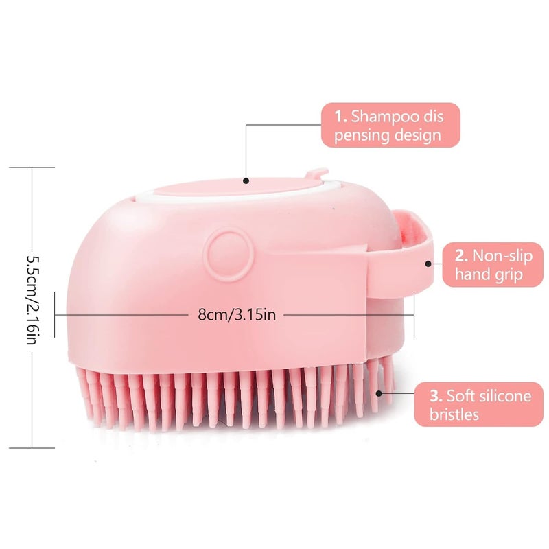 VAYINATO® Pet Grooming Bath Massage Brush with Soap and Shampoo Dispenser Soft Silicone Bristle for Long Short Haired Dogs Cats Shower (Pet Brush-pink) By Petzlifeworld - Image 2
