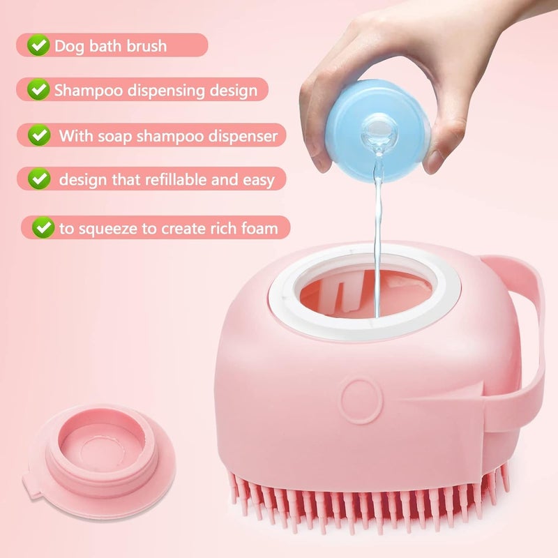 VAYINATO® Pet Grooming Bath Massage Brush with Soap and Shampoo Dispenser Soft Silicone Bristle for Long Short Haired Dogs Cats Shower (Pet Brush-pink) By Petzlifeworld - Image 3