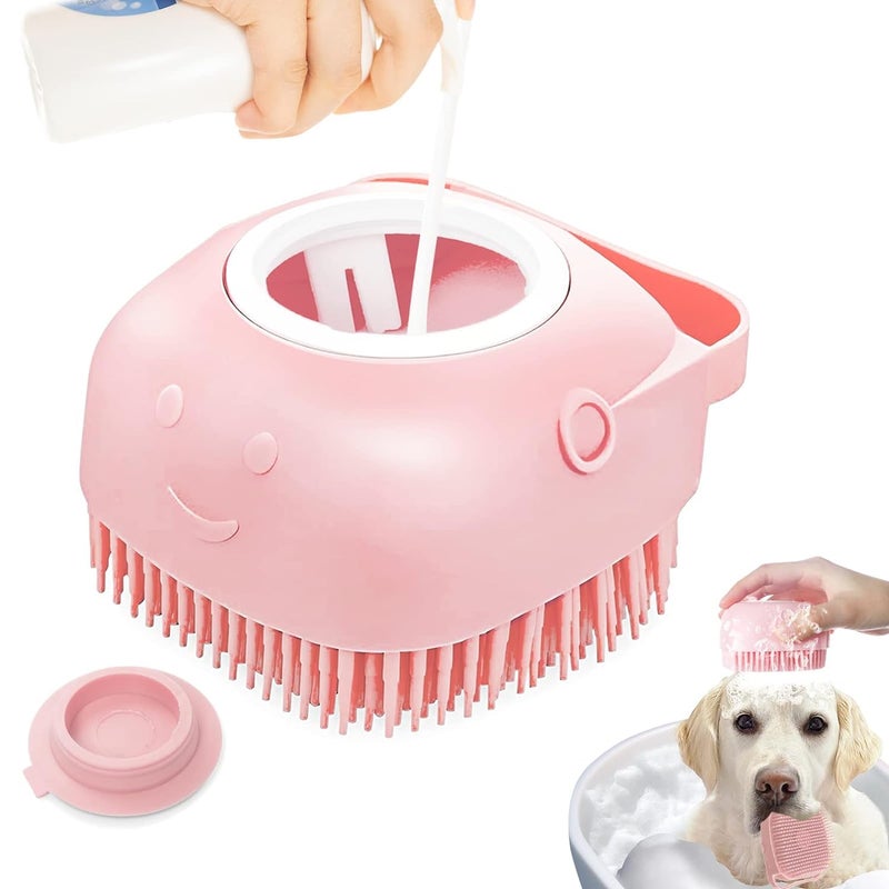 VAYINATO® Pet Grooming Bath Massage Brush with Soap and Shampoo Dispenser Soft Silicone Bristle for Long Short Haired Dogs Cats Shower (Pet Brush-pink) By Petzlifeworld - Image 1