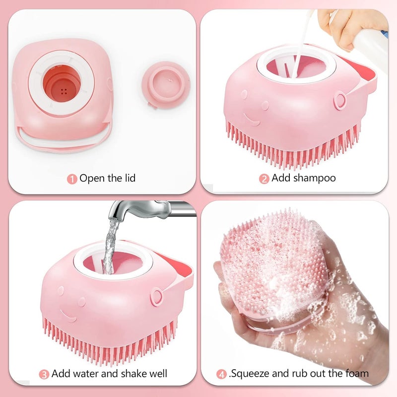 VAYINATO® Pet Grooming Bath Massage Brush with Soap and Shampoo Dispenser Soft Silicone Bristle for Long Short Haired Dogs Cats Shower (Pet Brush-pink) By Petzlifeworld - Image 5