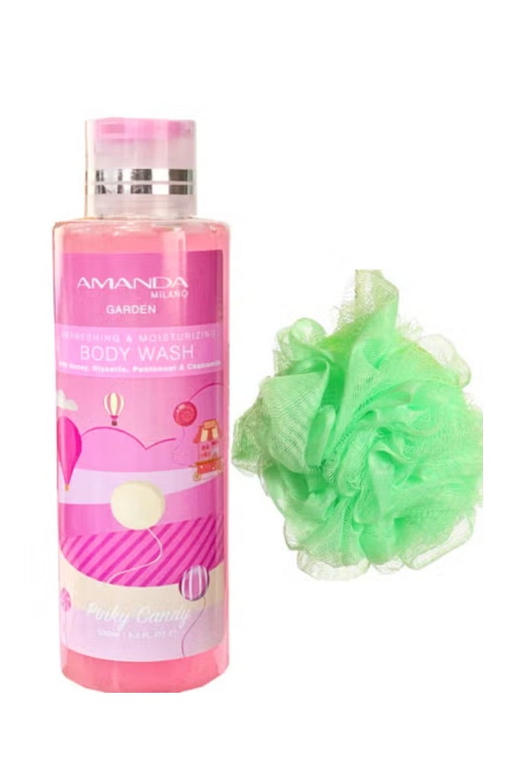 Amanda Milano Garden Body Wash Pinky Candy 250 Ml + Lofa Multi Color