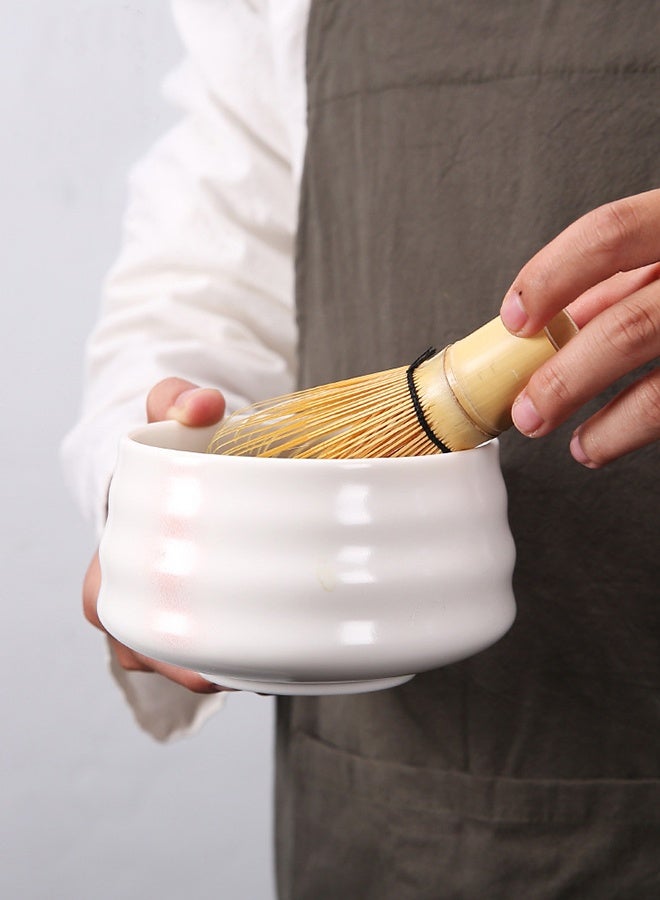 دائرة مربعة طقم ماتشا ياباني مكون من 4 قطع، وعاء ماتشا سيراميك + حامل خفاقة + خفاقة خيزران + ملعقة، لحفل الشاي التقليدي - طقم ماتشا سيراميك مثالي مصنوع يدويًا لتحضير شاي ماتشا التقليدي، طقم هدايا ماتشا طبيعي 100% (أبيض وزهري) - Image 5