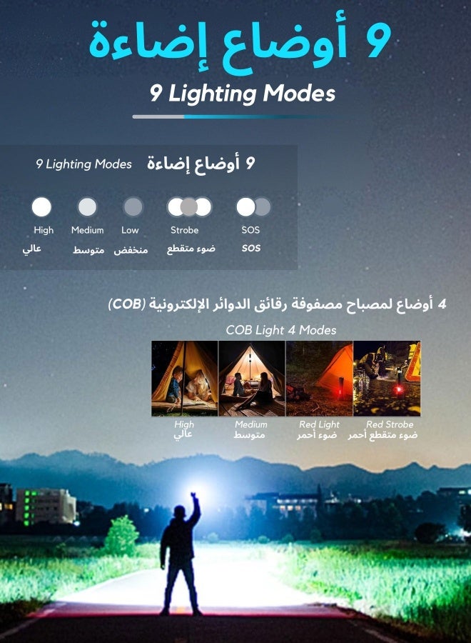 Frostvolt Flashlight for Camping | 9 Modes High Lumens Waterproof and Shockproof Torch Light | 1500 Meters Zoomable 30W LED Camping Accessory | 5000mAh Rechargeable Battery for Up to 10-Hour Usage | Magnetic Base with COB Side Light for Multiple Use Cases - Image 2