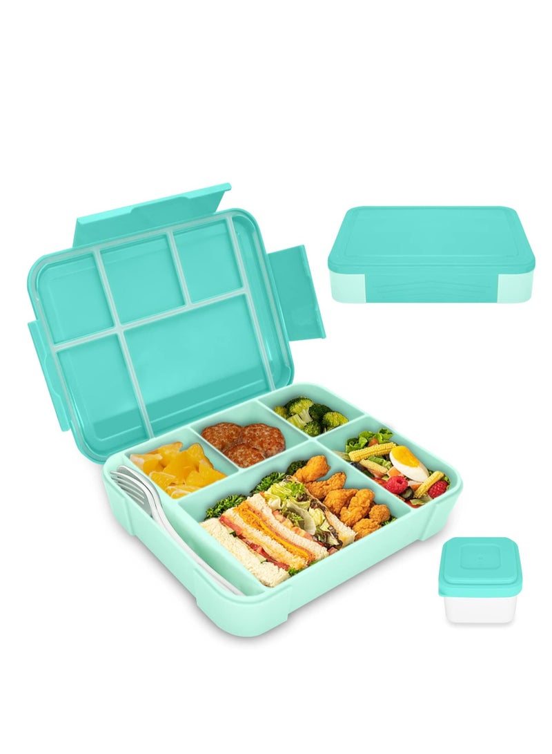 Bento Lunch Box Kids, Bento Box Lunch Box Adults with 5 Compartments and 1 Salad Dressing Containers, Snack Box for Kids and Adults Work School (Mint)  - Image 1