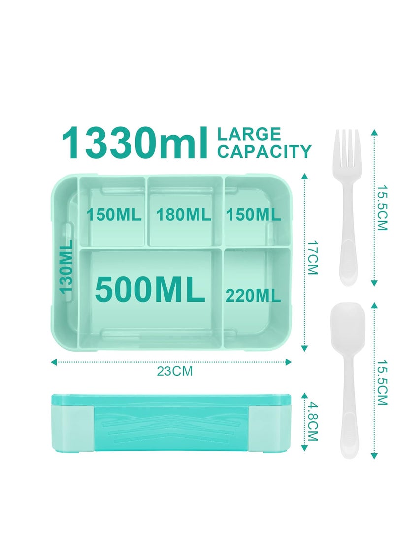 Bento Lunch Box Kids, Bento Box Lunch Box Adults with 5 Compartments and 1 Salad Dressing Containers, Snack Box for Kids and Adults Work School (Mint)  - Image 3