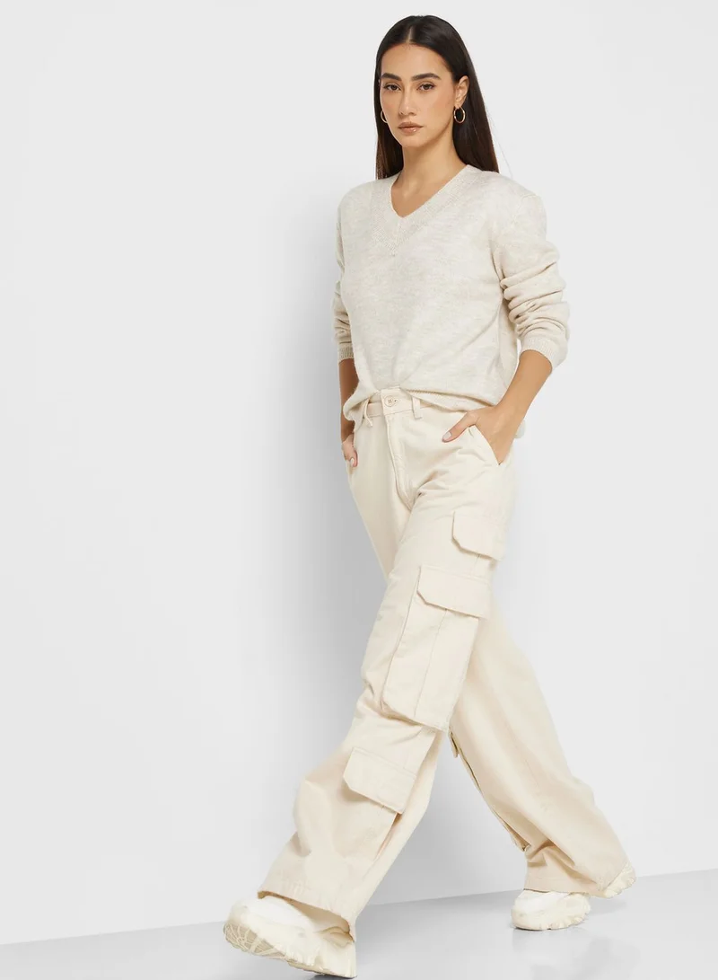 Jacqueline de Yong V-Neck Knitted Sweater