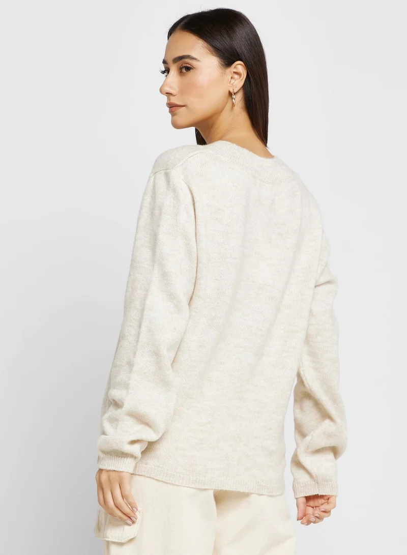 Jacqueline de Yong V-Neck Knitted Sweater