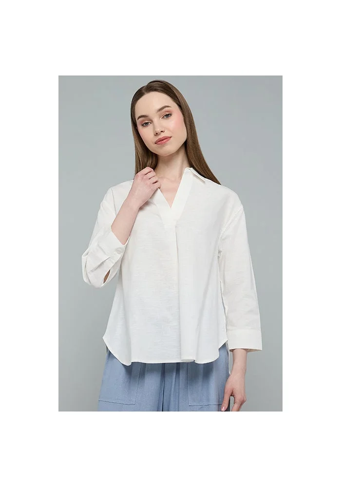 أر أند بي Solid Shirt with Classic Collar and 3/4 Sleeves